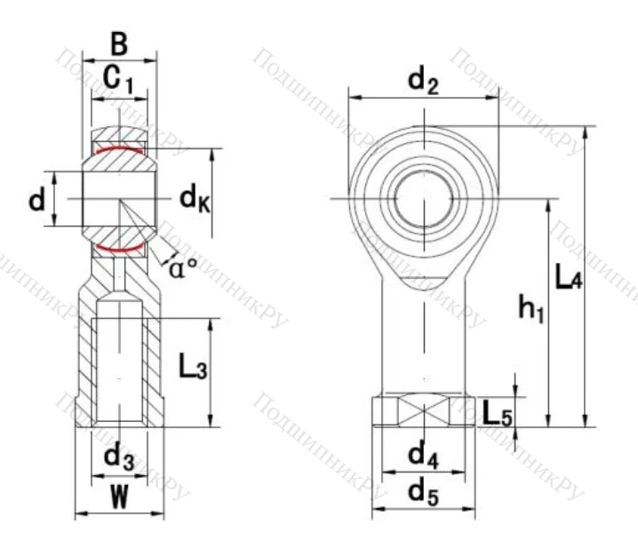 Шарнирная головка с внутренней правой резьбой GIKR 12 PW A