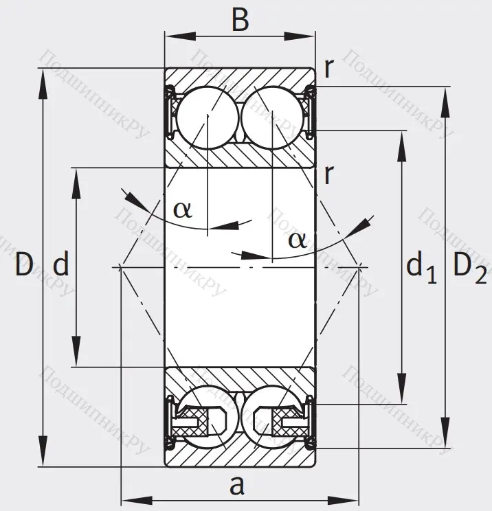Двухрядный шариковый подшипник 3309 BD XL 2Z TVH
