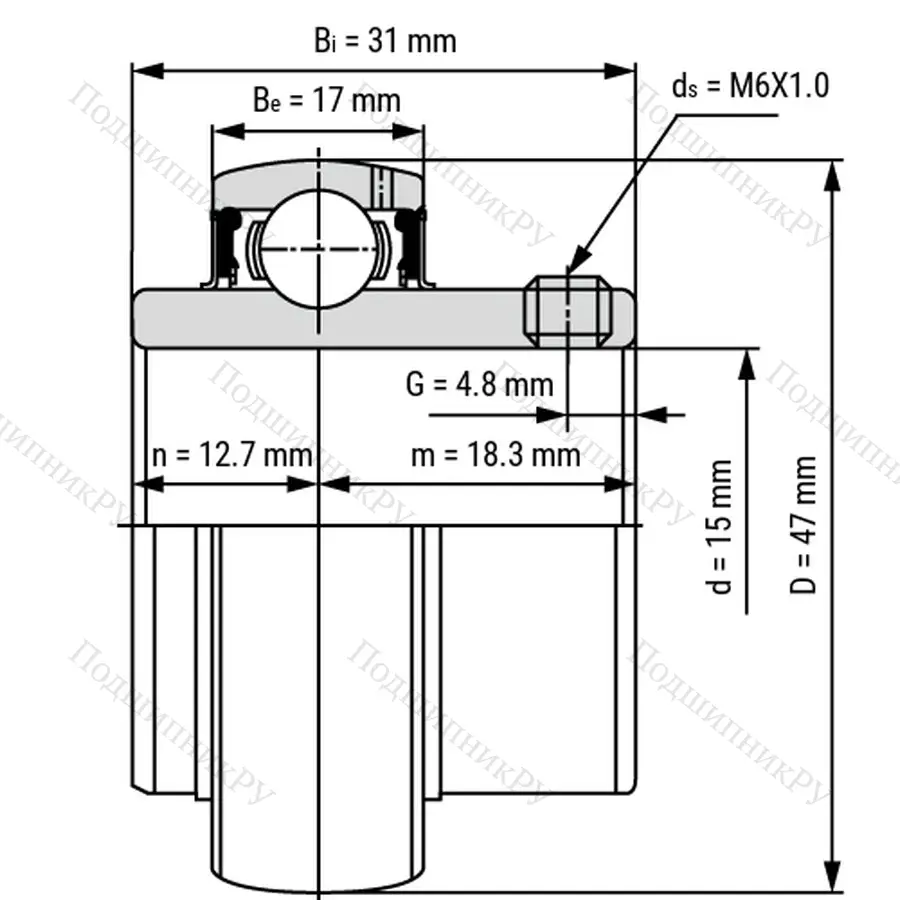 Радиальный шарикоподшипник из нержавеющей стали SS UC 202 - Вал 15мм